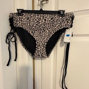 Time and Tru Leopard Print Swim Bottoms - Black and Tan